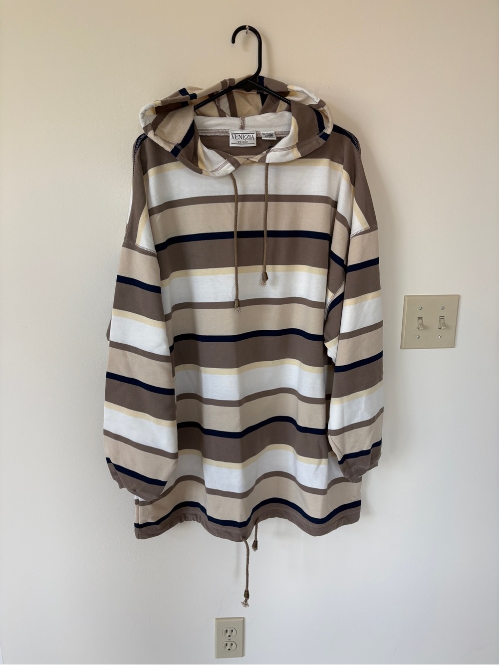 Venezia Hooded Striped Top in Cream, Beige, Brown